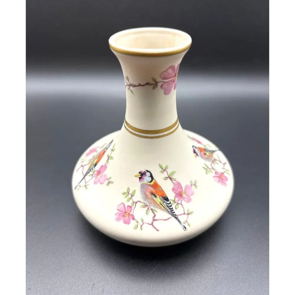 Ceramica Ibis Aveiro Goldfinch & Cherry Blossom Bud Vase Made in Portugal